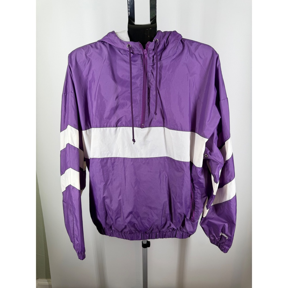 Eastbay Sports Collection Purple White‎ Windbreaker Half Zip Hooded Jacket 2X
